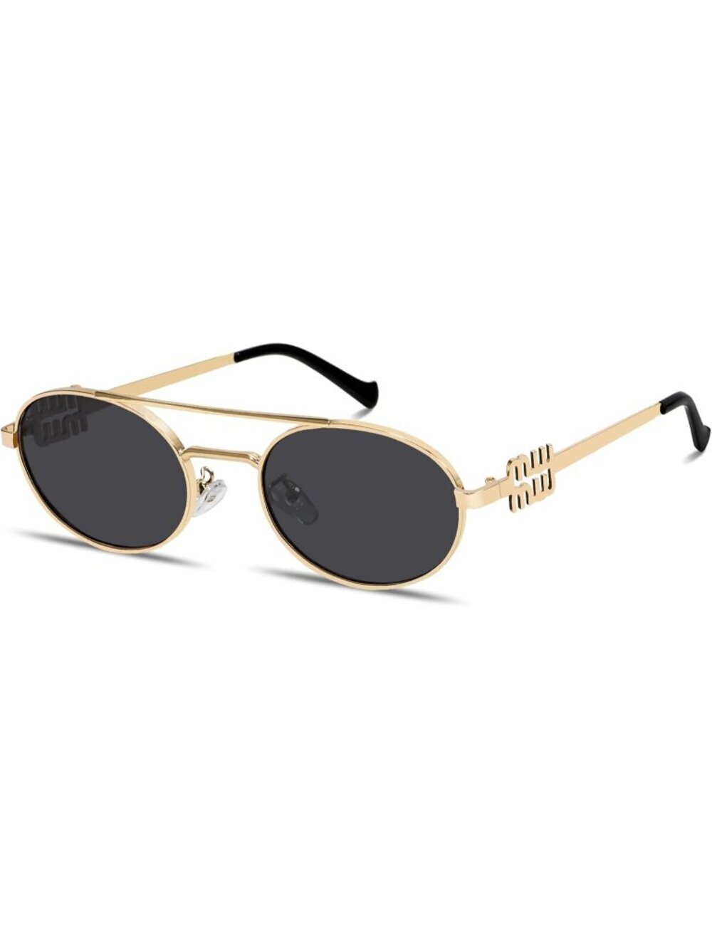 Women's Retro Oval 90s Metal Sunglasses Chic Narrow Sun Glasses Gold Black Lens
